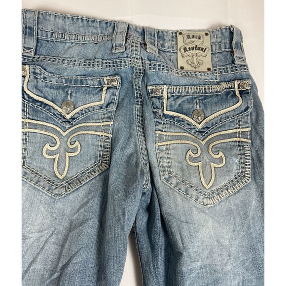 Rock Revival Men Ty 31 Relaxed Straight Blue Denim Jeans Thick Stitch Y2K - Picture 9 of 13